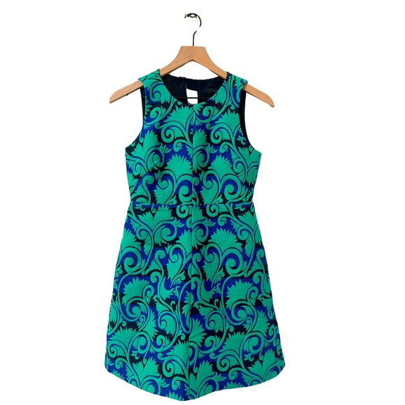 J. Crew Dresses & Skirts - J. Crew Green & Blue Jacquard Vineyard Fit & Flare Dress Size 0